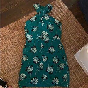 Greenish blue halter style floral dress